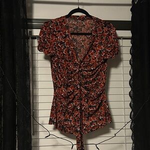 Nine West Red and Black Patterned Blouse